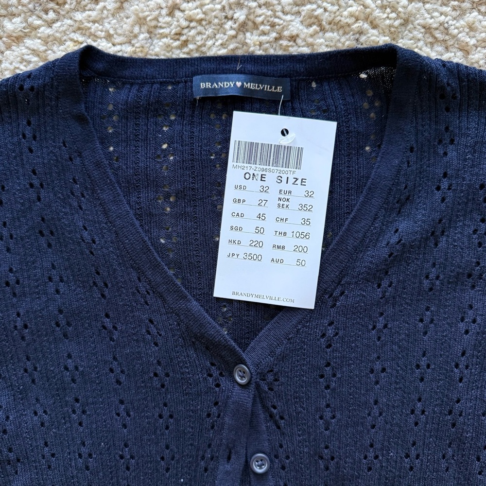 NWT Brandy Melville Knit Cardigan Navy Blue Fitted Soft Girl Coquette Minimalist - Picture 4 of 9